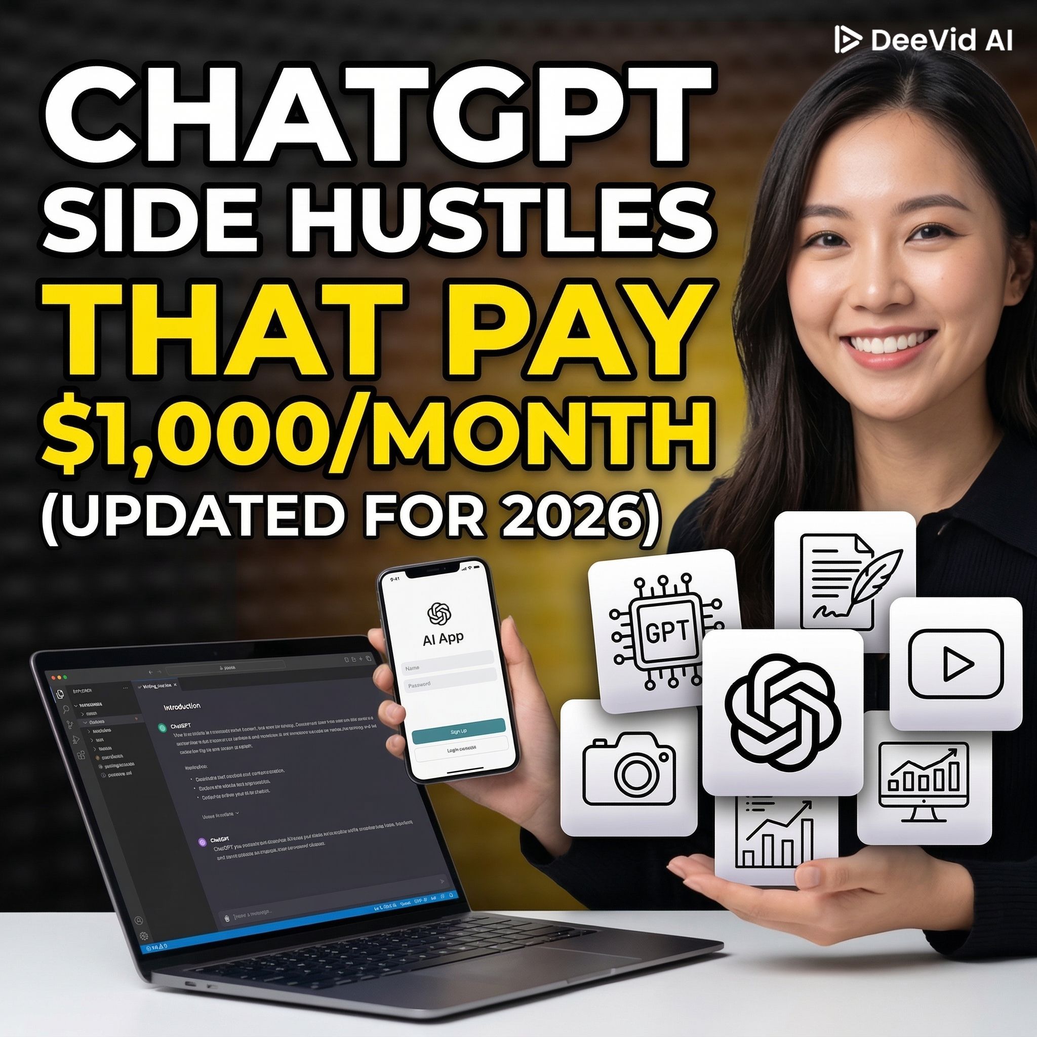ChatGPT side hustles that pay $1000 per month using AI tools and online freelancing opportunities