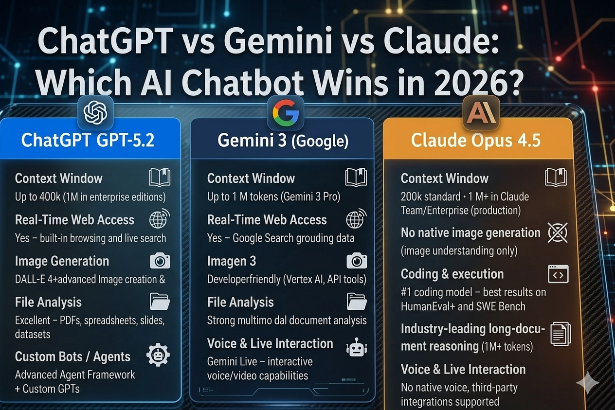 AI chatbot comparison chart between ChatGPT Gemini and Claude AI chatbot comparison chart between ChatGPT Gemini and Claude