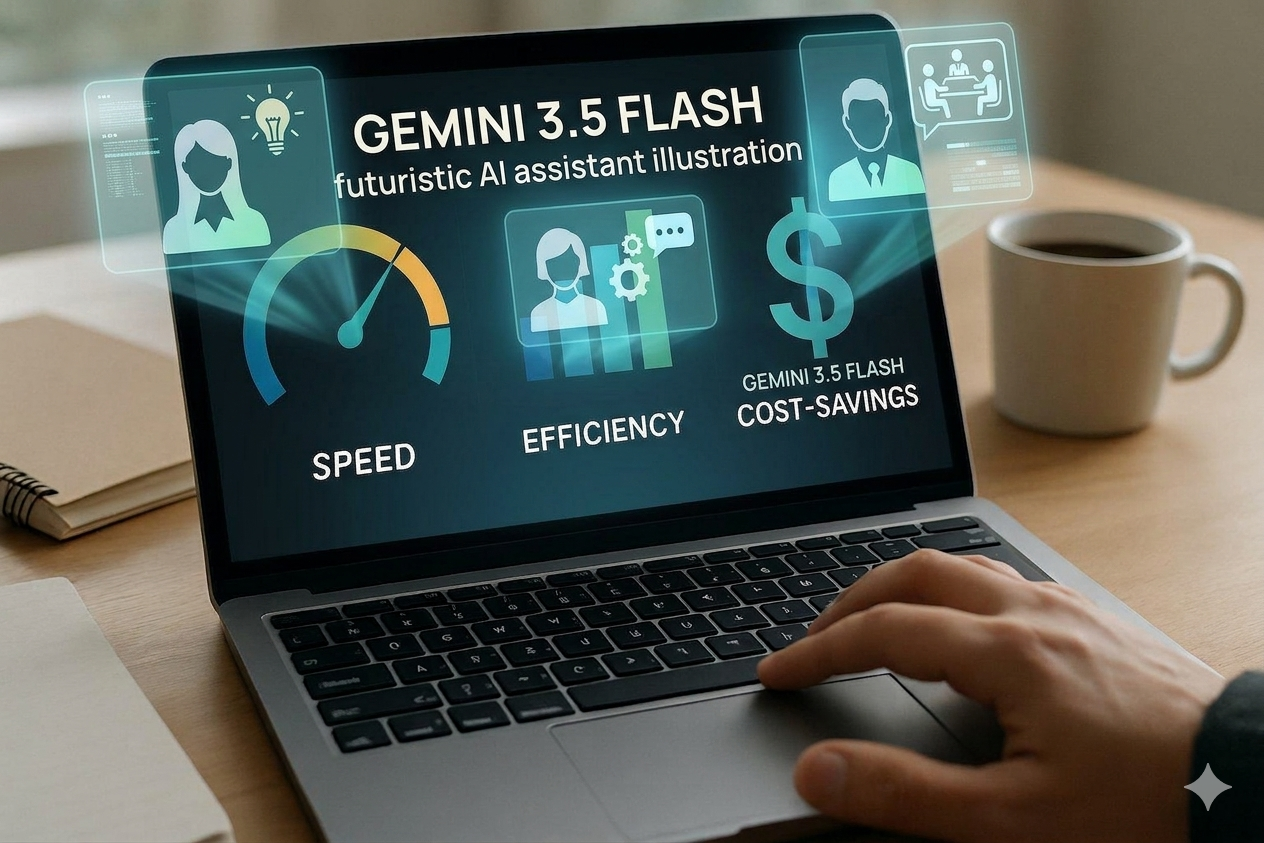 Gemini 3.5 Flash futuristic AI assistant illustration