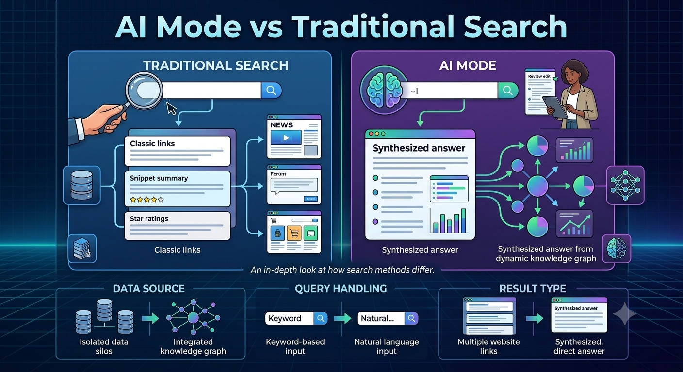 AI Mode vs Traditional Search comparison